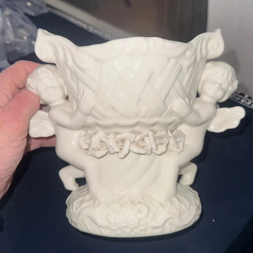 Vintage White Cherub Vase |Angel Figurine Planter | Romantic Mid-Century Ceramic
